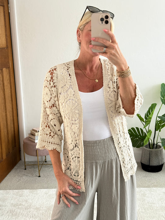 Stone Crochet Flower Pattern Cardigan