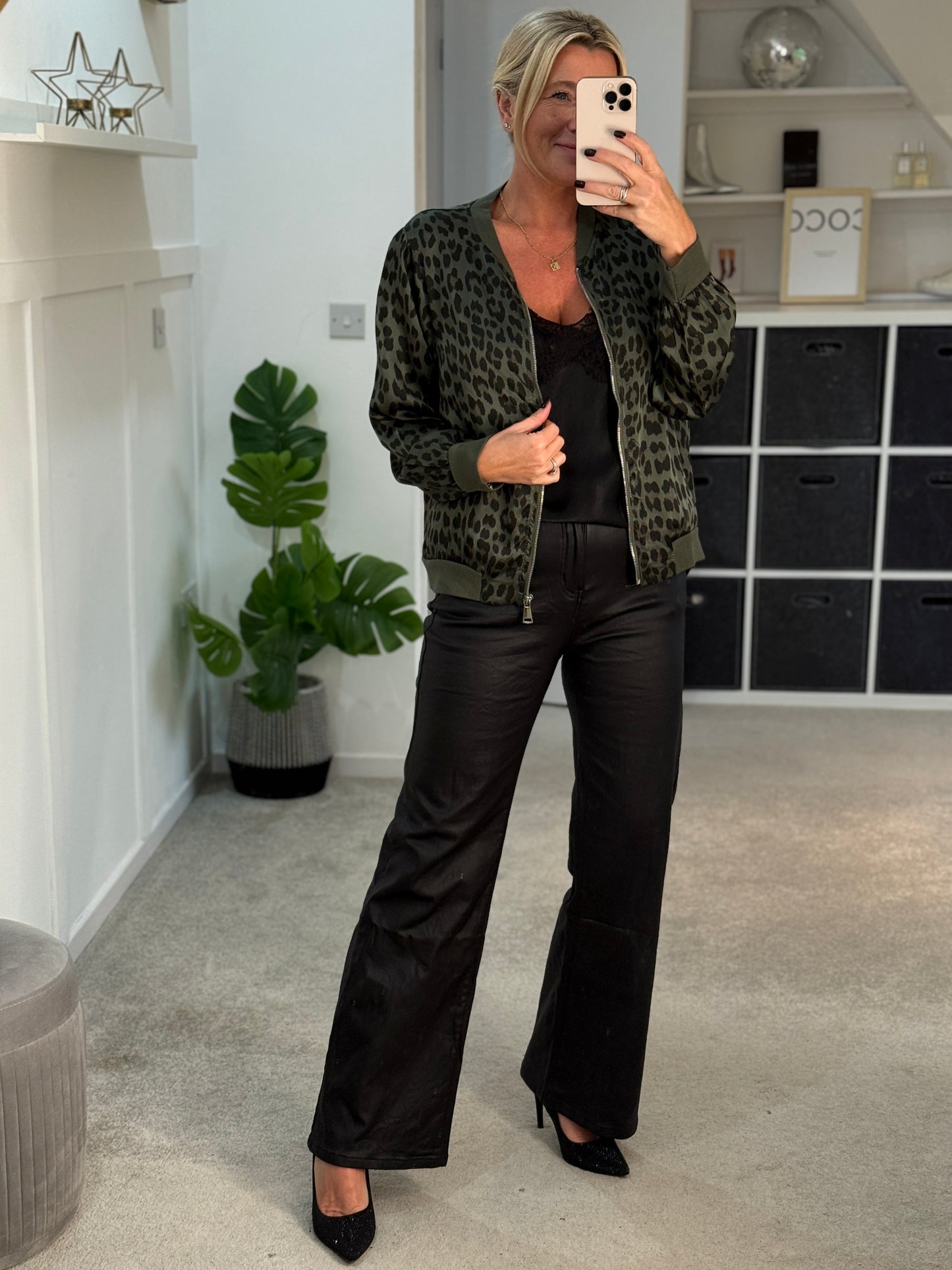 Khaki Leopard Silk Mix Bomber Jacket