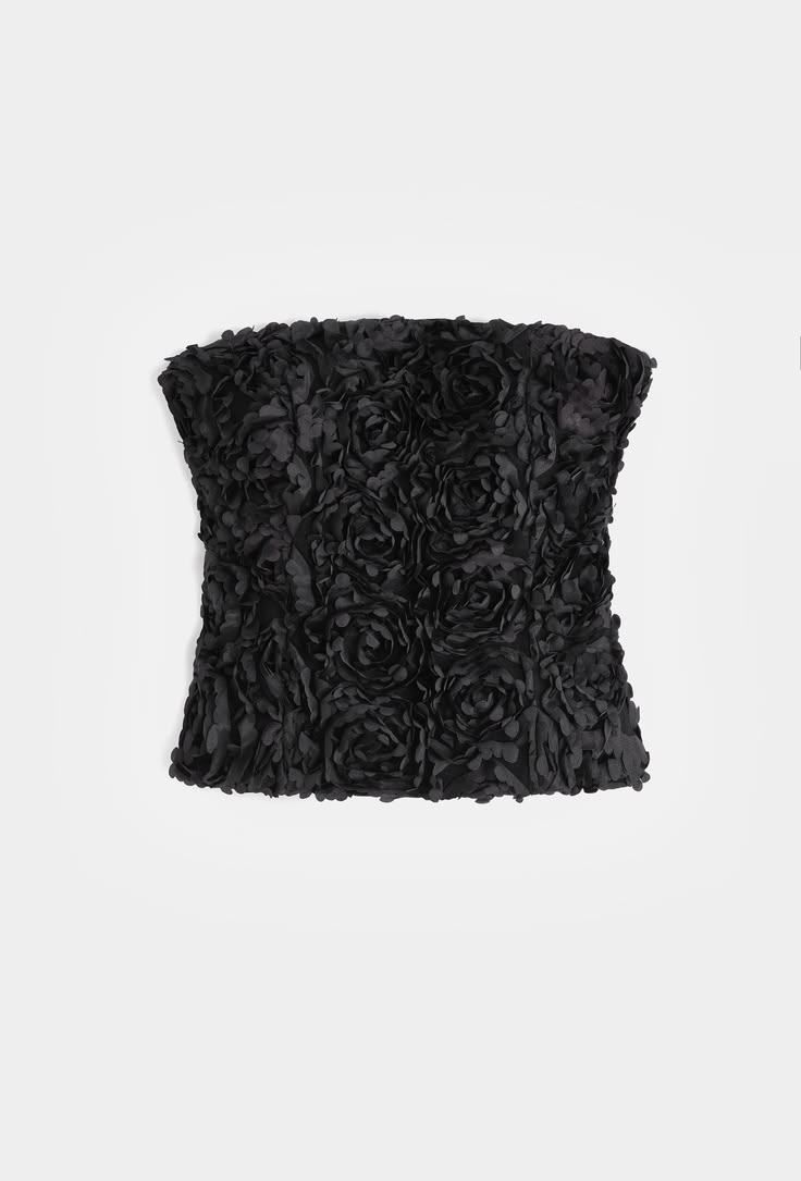 Black 3D Floral Bandeau Top