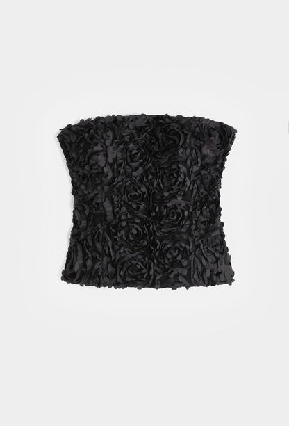 Black 3D Floral Bandeau Top