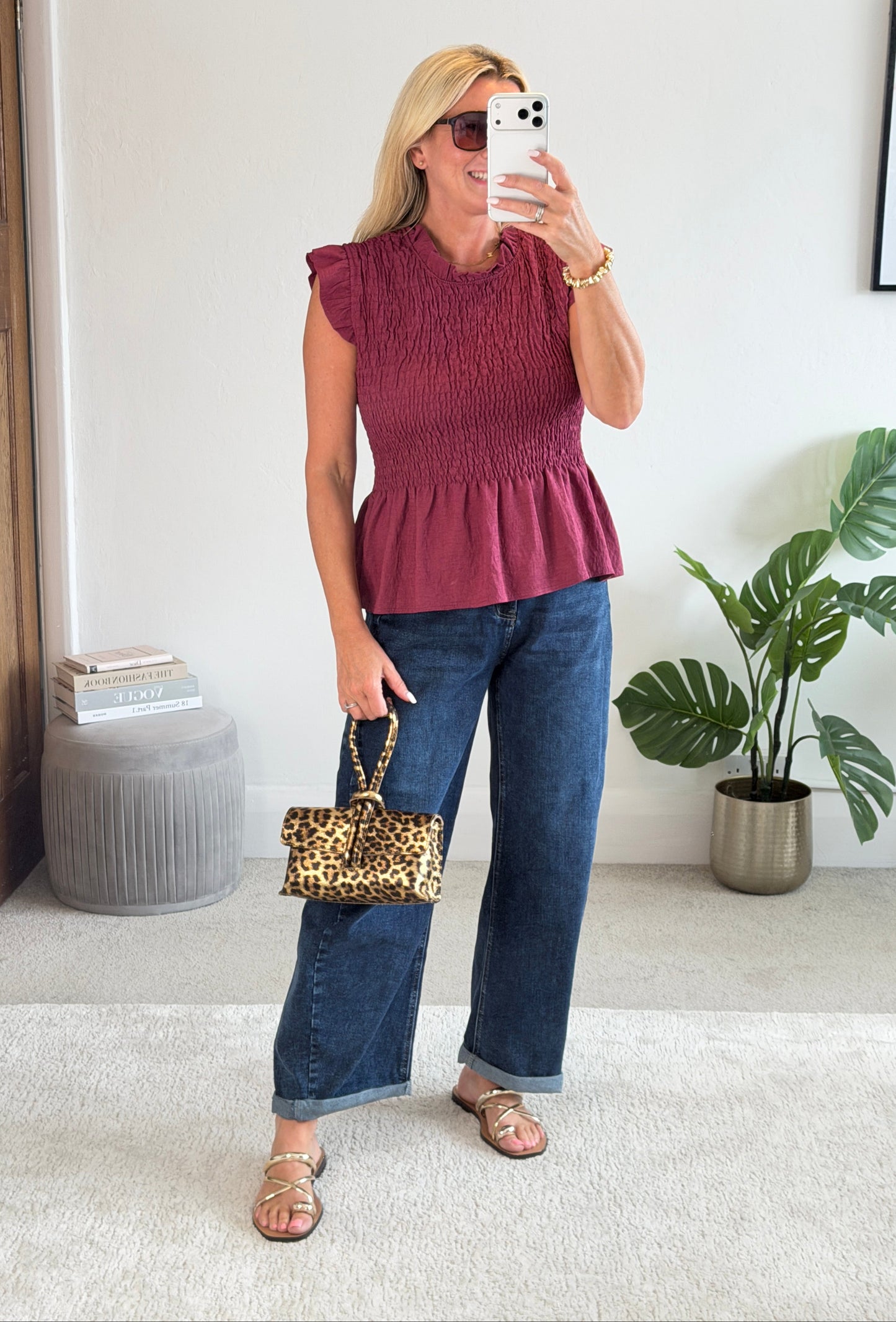 Plum Smocked Peplum Top