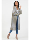 Flo Stripe Long Cardigan - Cream/Taupe