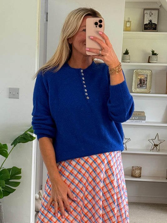 Cobalt Blue Alpaca Mix Button Jumper