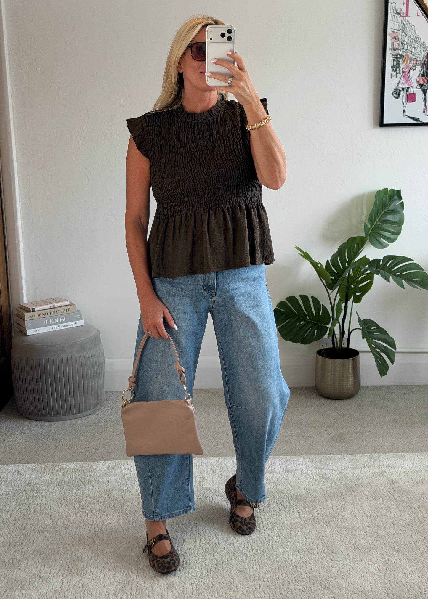Chocolate Smocked Peplum Top
