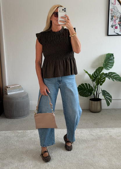 Chocolate Smocked Peplum Top
