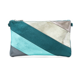 Teal/Gold Metallic Leather Striped Clutch Bag