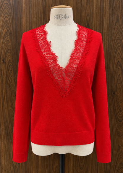 Black Reversible Lace V-Neck Jumper