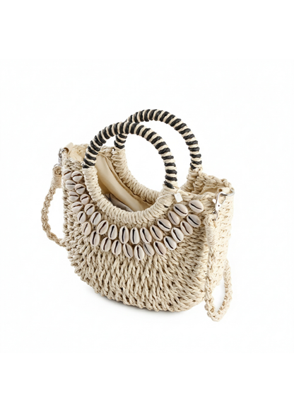 Camel 🐚 Shell Decor Small Straw Basket Bag