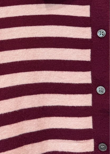 Pink/Red Stripe Knit Polo S/S Cardigan