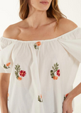 White Embroidered Flower Bardot Top