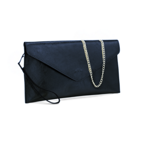 Black Metallic Leather Clutch Bag