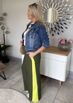 Khaki/Neon Stripe Wide Leg Trousers