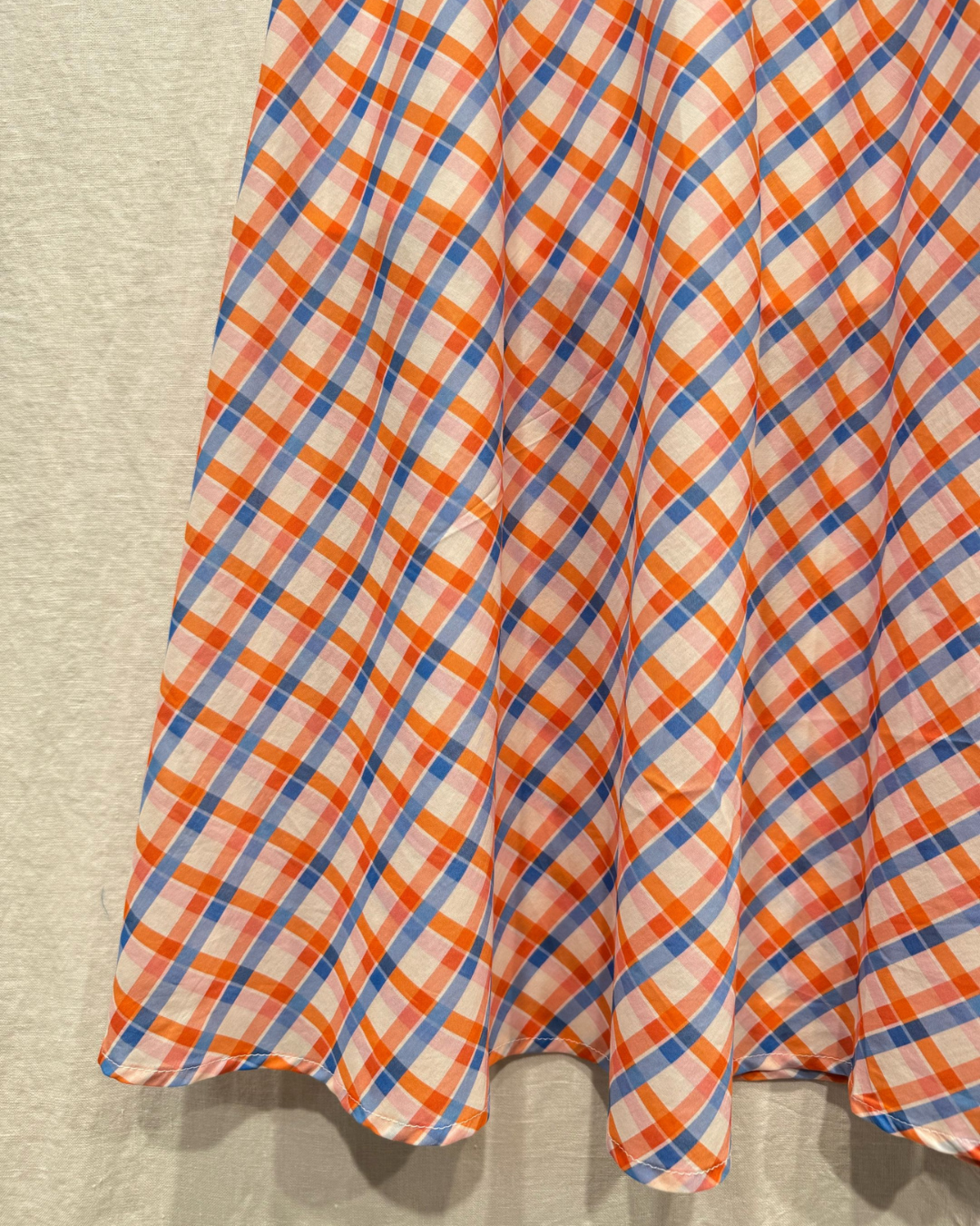 Orange/Blue Retro Check Flared Midi Skirt