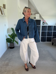White Cotton Barrel Leg Jeans
