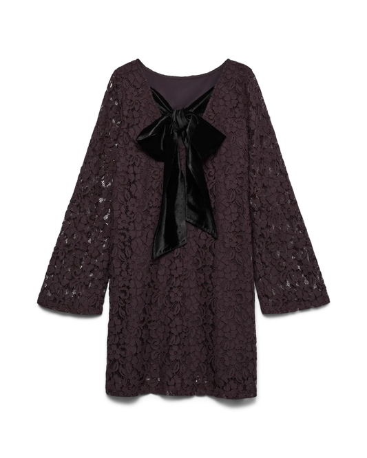 Uma Brown Fudge Lace Bow Back Dress