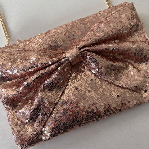 Rose Gold Large Bow Glitter Clutch Bag Boutiquemma