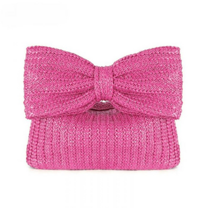 Black Straw Bow Clutch Bag