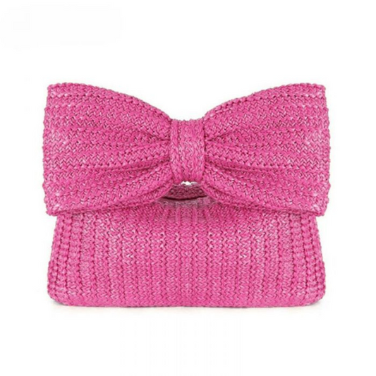 Natural Straw Bow Clutch Bag