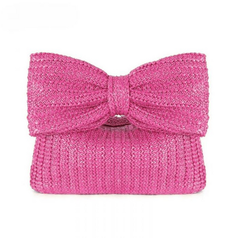 Pink Straw Bow Clutch Bag