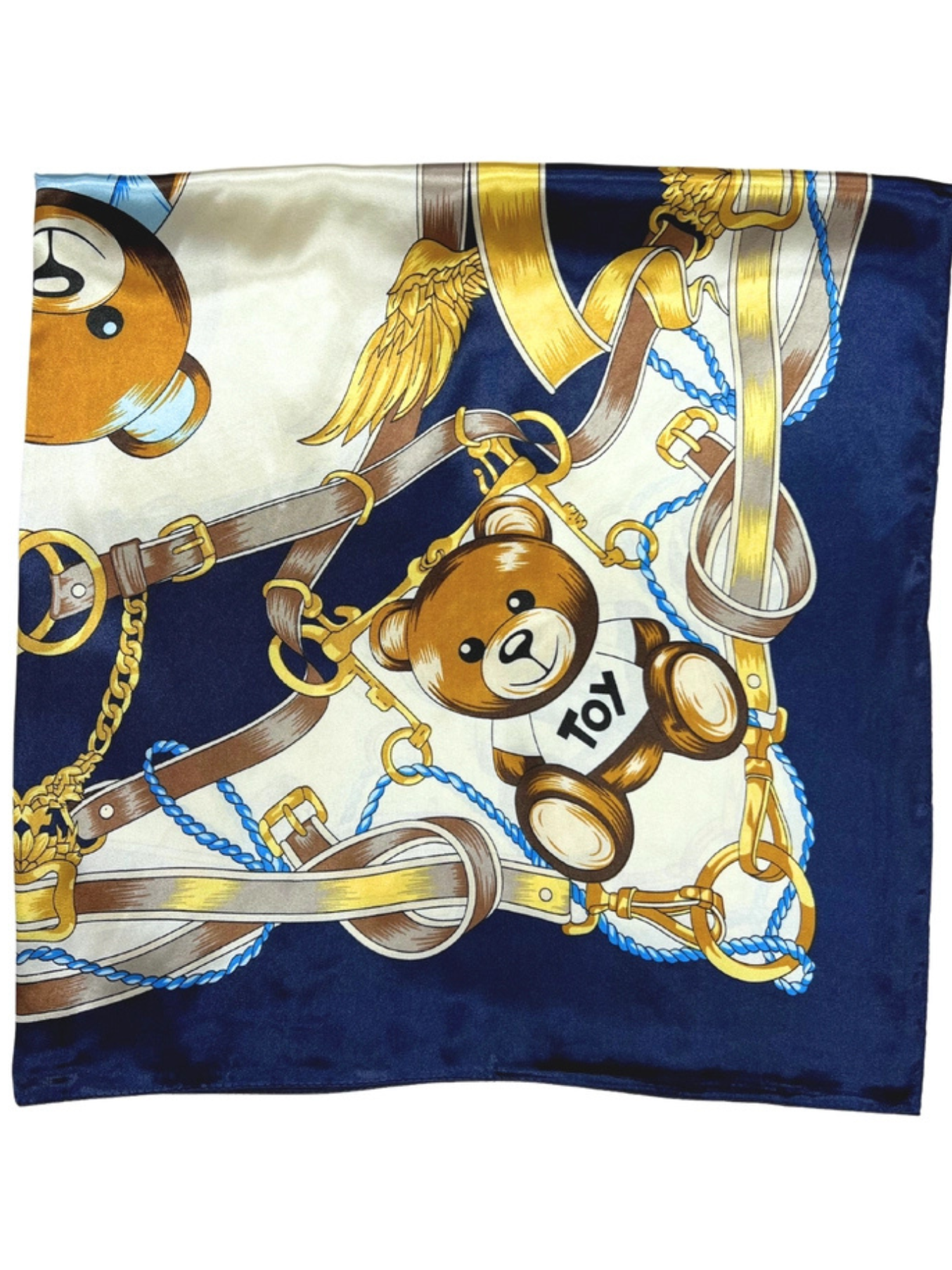 Navy Bear Pattern Silk Touch Square Scarf