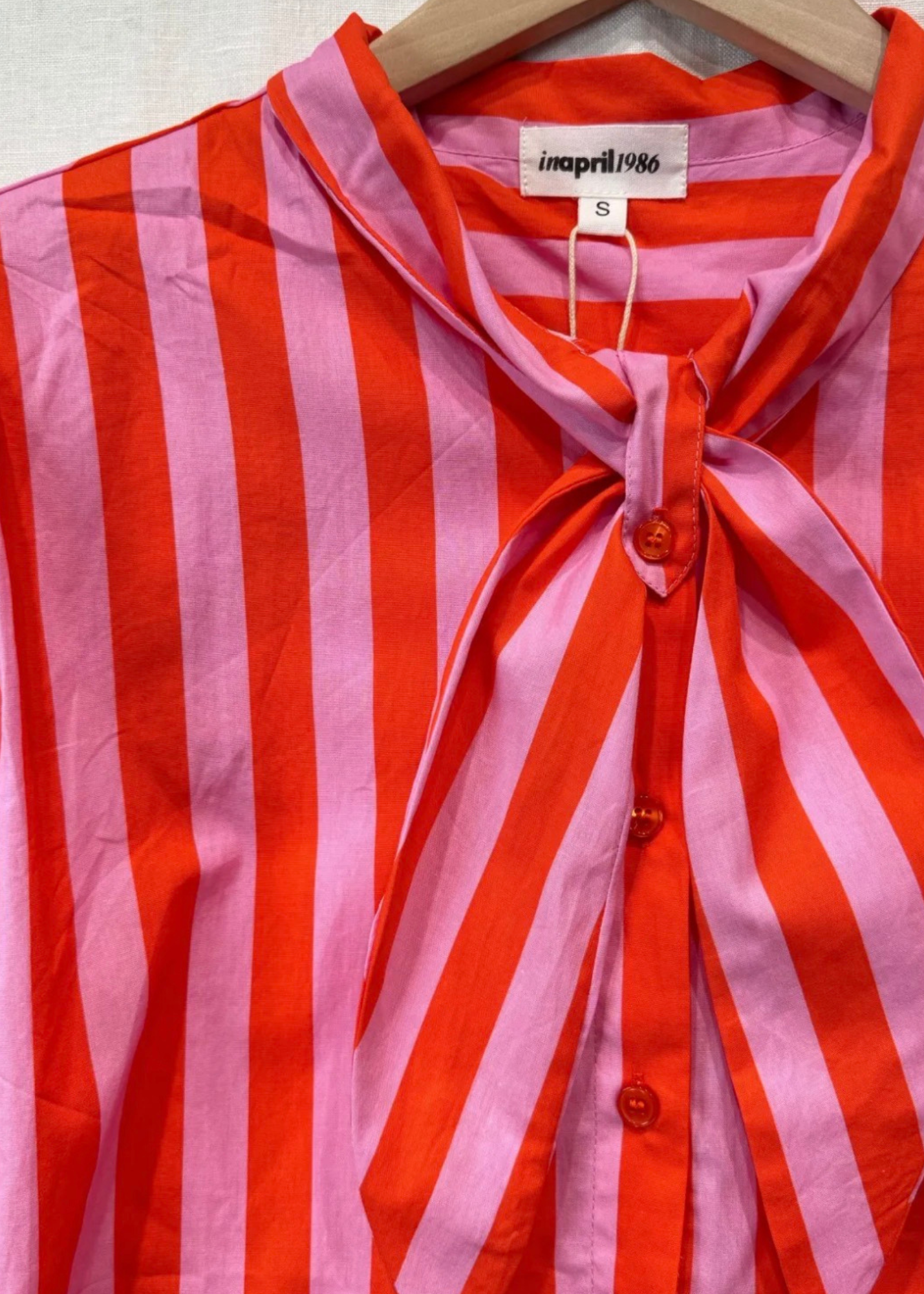 Pink/Red Stripe Tie-Neck Blouse - PRE ORDER
