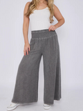 Dark Grey Washed Linen Wide Leg Trousers
