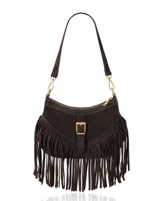 Chloe Dark Chocolate Fringe Cross Body Bag