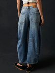 Denim Mid Rise Wide Leg Barrel Jeans