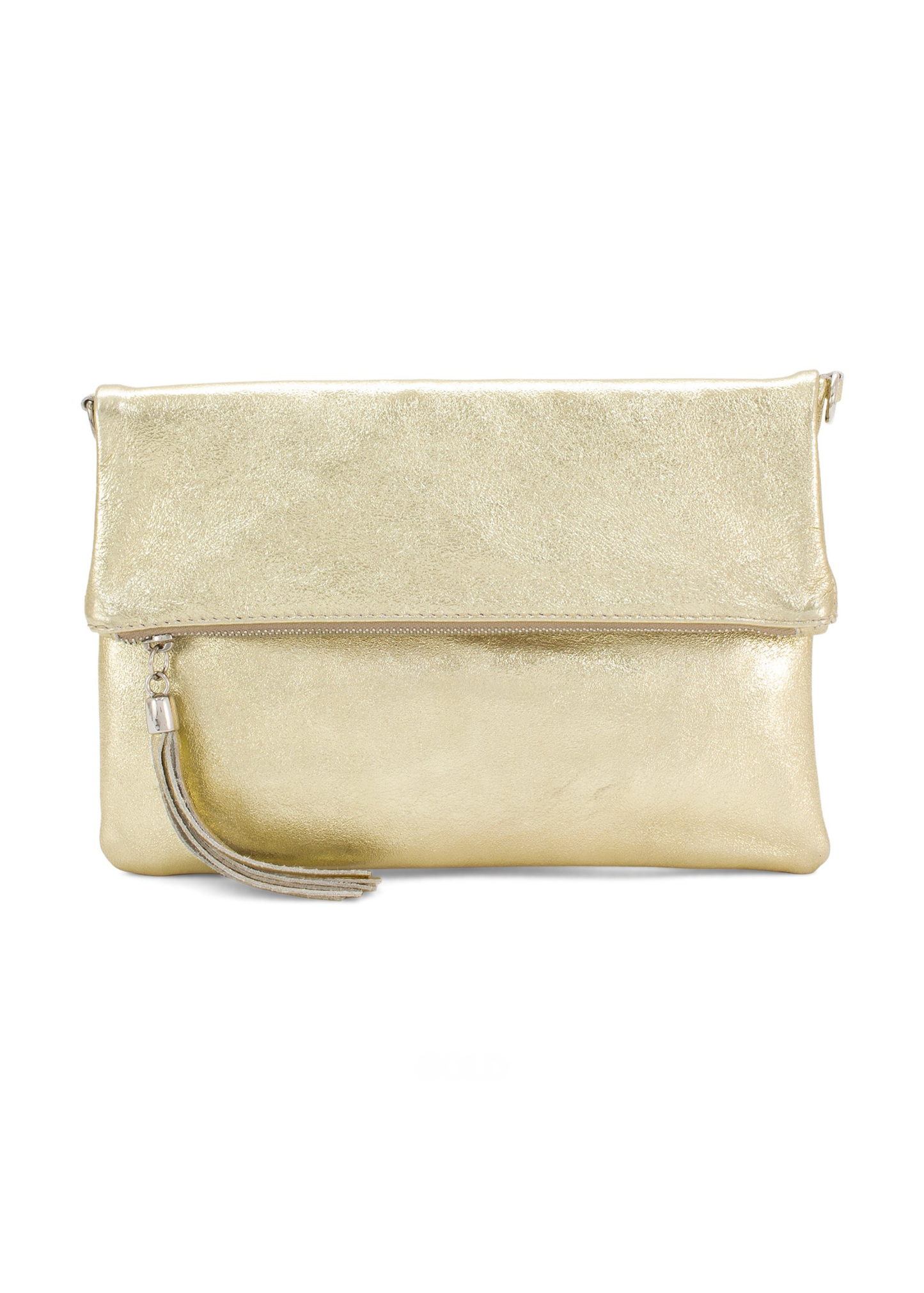 Gold Metallic Leather Fold-Over Clutch Bag
