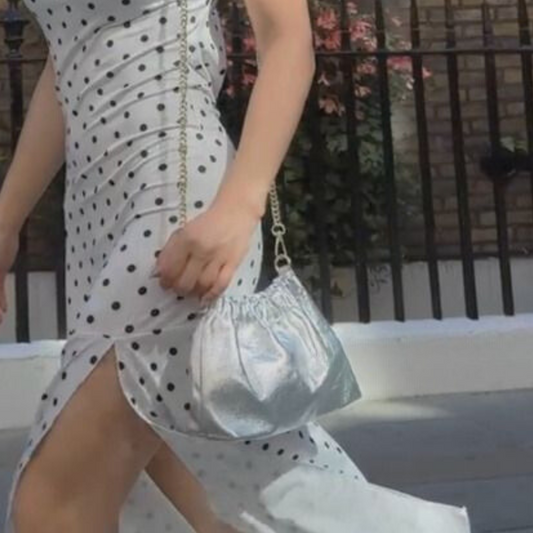 Metallic Silver Leather Clutch Bag