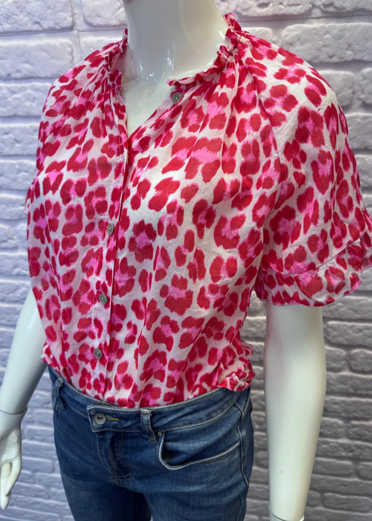 Mocha Leopard Puff Sleeve Blouse