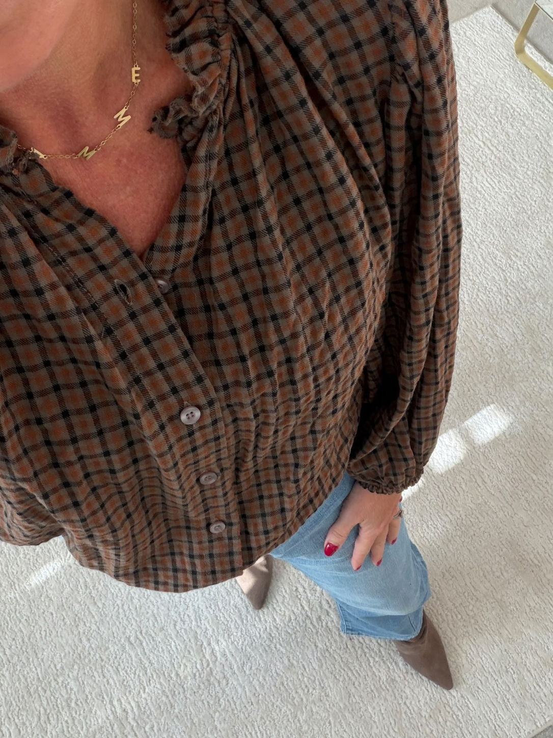 Black Heritage Check Frill Collar Blouse
