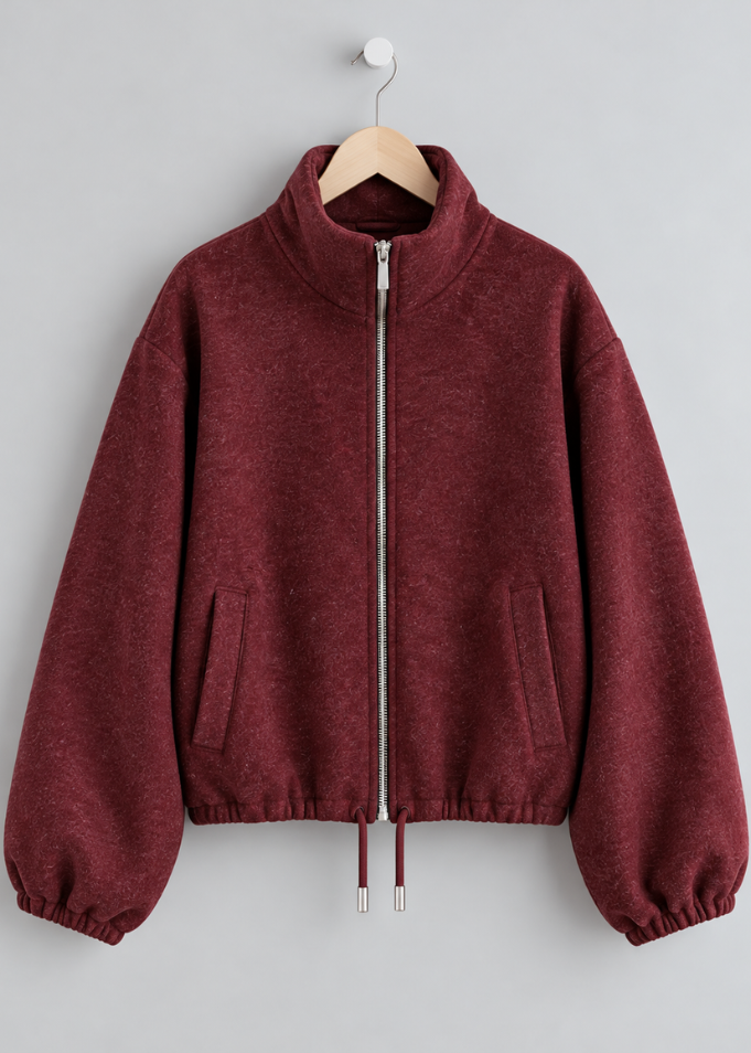 Burgundy Brushed Funnel Neck Zip Jacket