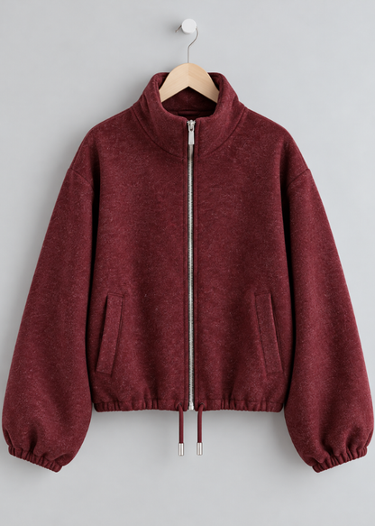 Burgundy Brushed Funnel Neck Zip Jacket