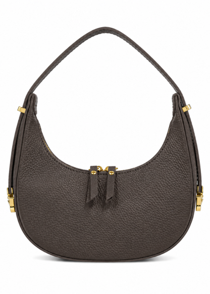 Dark Brown Leather Small Round Shoulder Bag
