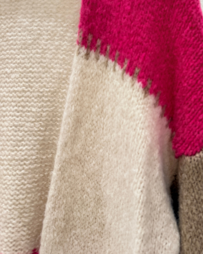 Brown/Mocha Patchwork Contrast Stitch Cosy Cardigan