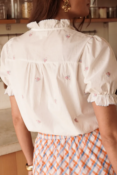 Floral Embroidered Frill Collar Blouse