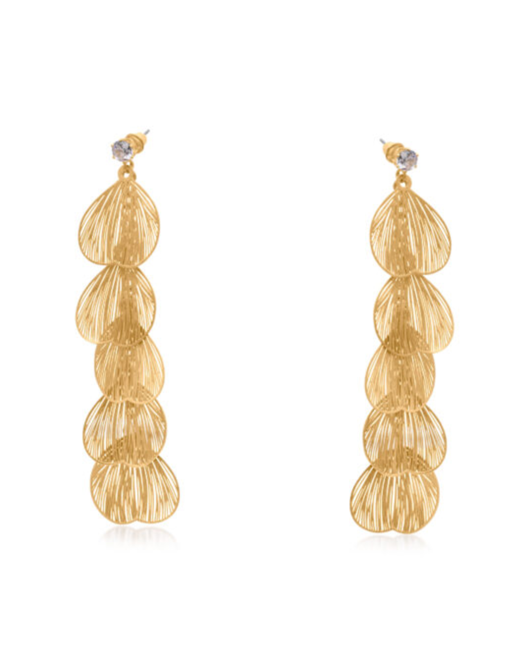 Gold Malena Feather Long Dangle Earrings