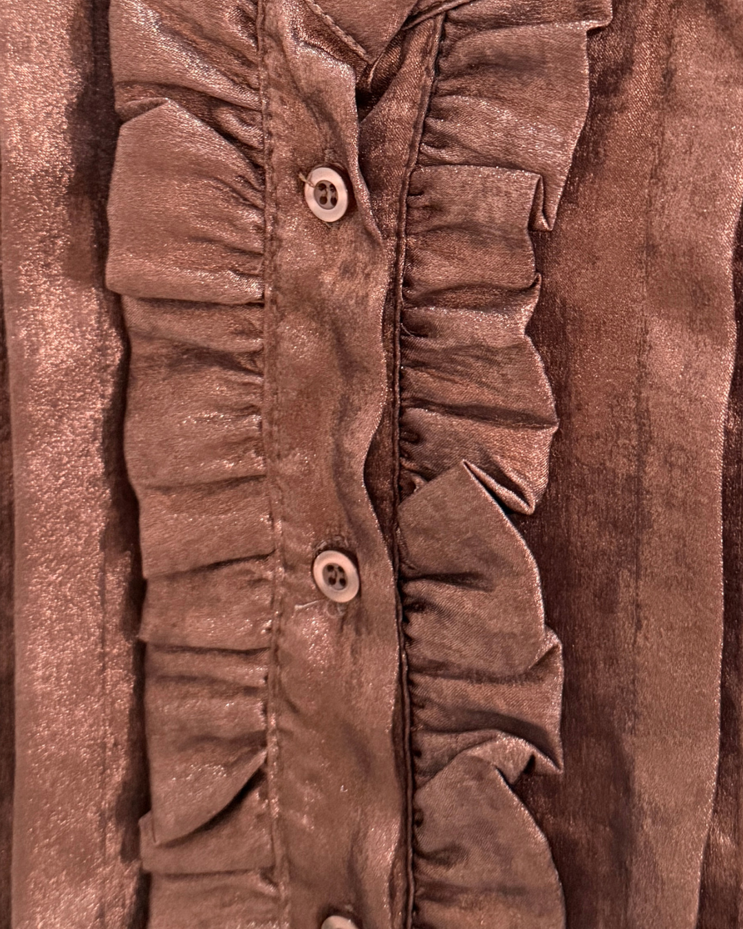 Chocolate Metallic Ruffle Front Blouse
