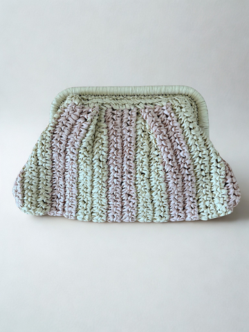Pale Pink Stripe Straw Pouch Bag