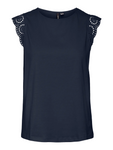 Emily Navy Broderie Anglaise Cap Sleeve T Shirt