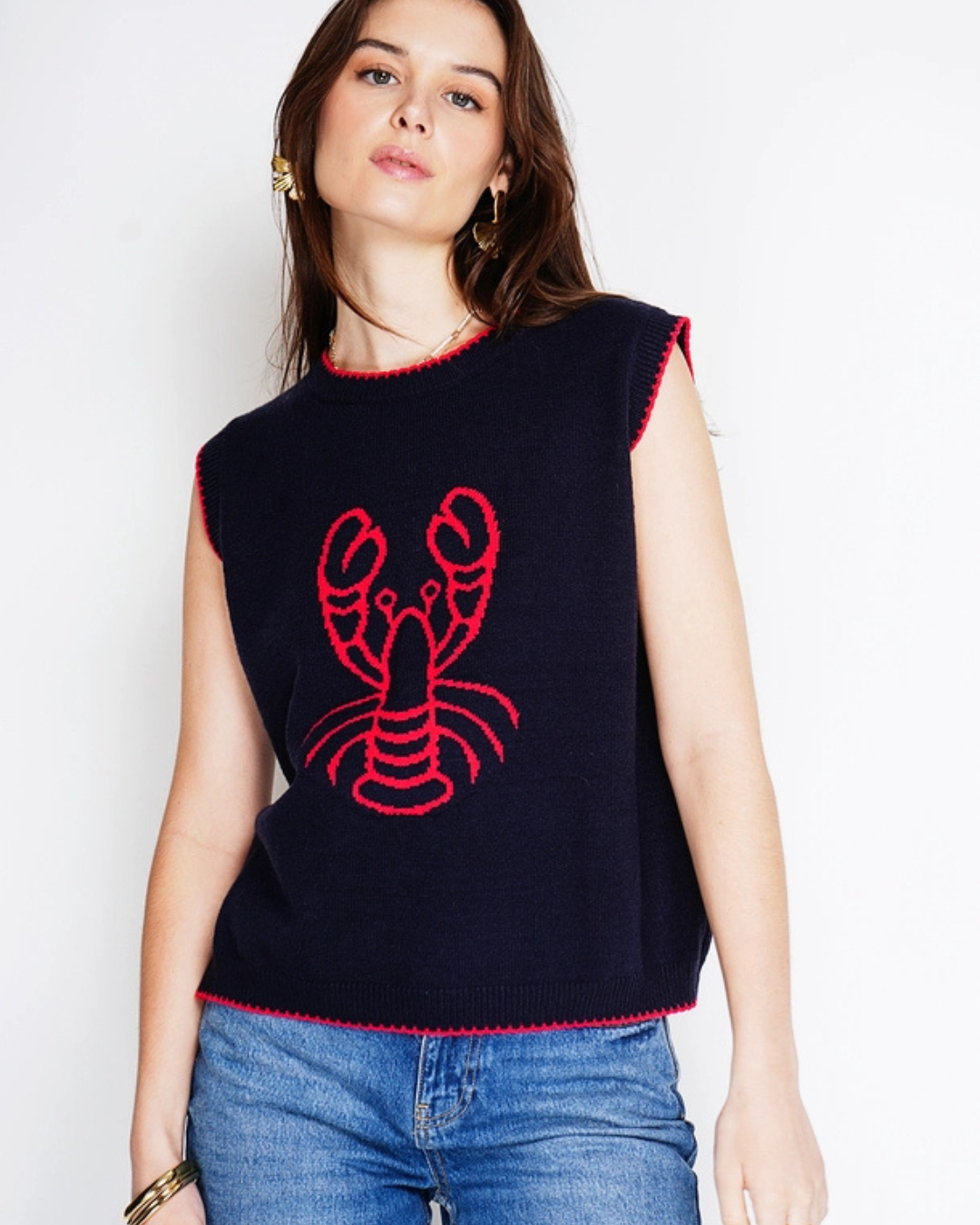 Navy/Red Lobster Motif Tank Top