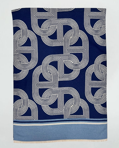 Blue Cashmere Blend Chain Link Print Scarf