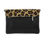 Foldover Leopard Print Leather Clutch