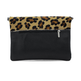 Foldover Leopard Print Leather Clutch