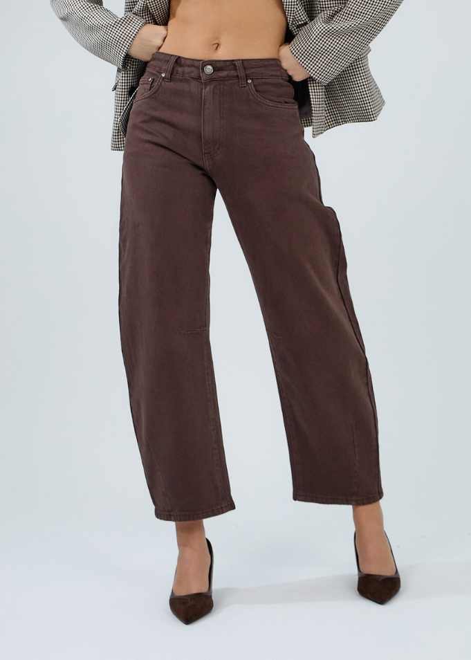 Livia Chocolate Cropped Barrel Jeans - PRE ORDER