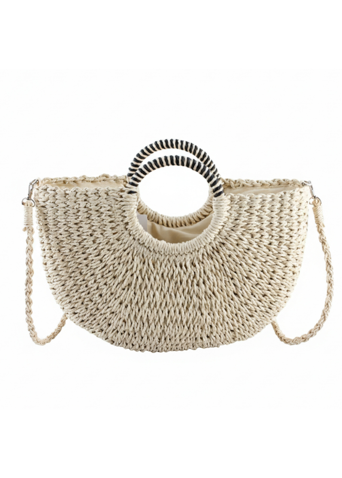 Beige 🐚 Shell Decor Large Straw Basket Bag