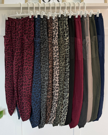 Grey Leopard Pocket Slim Barrel Cargo Joggers