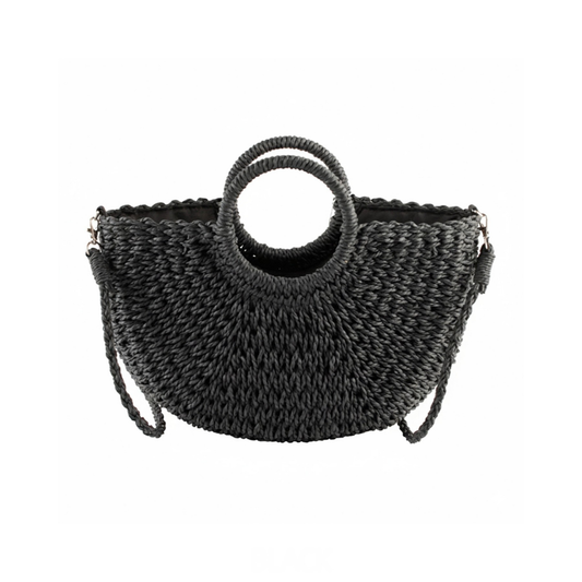 Black Large Basket Top Handle Crossbody Bag