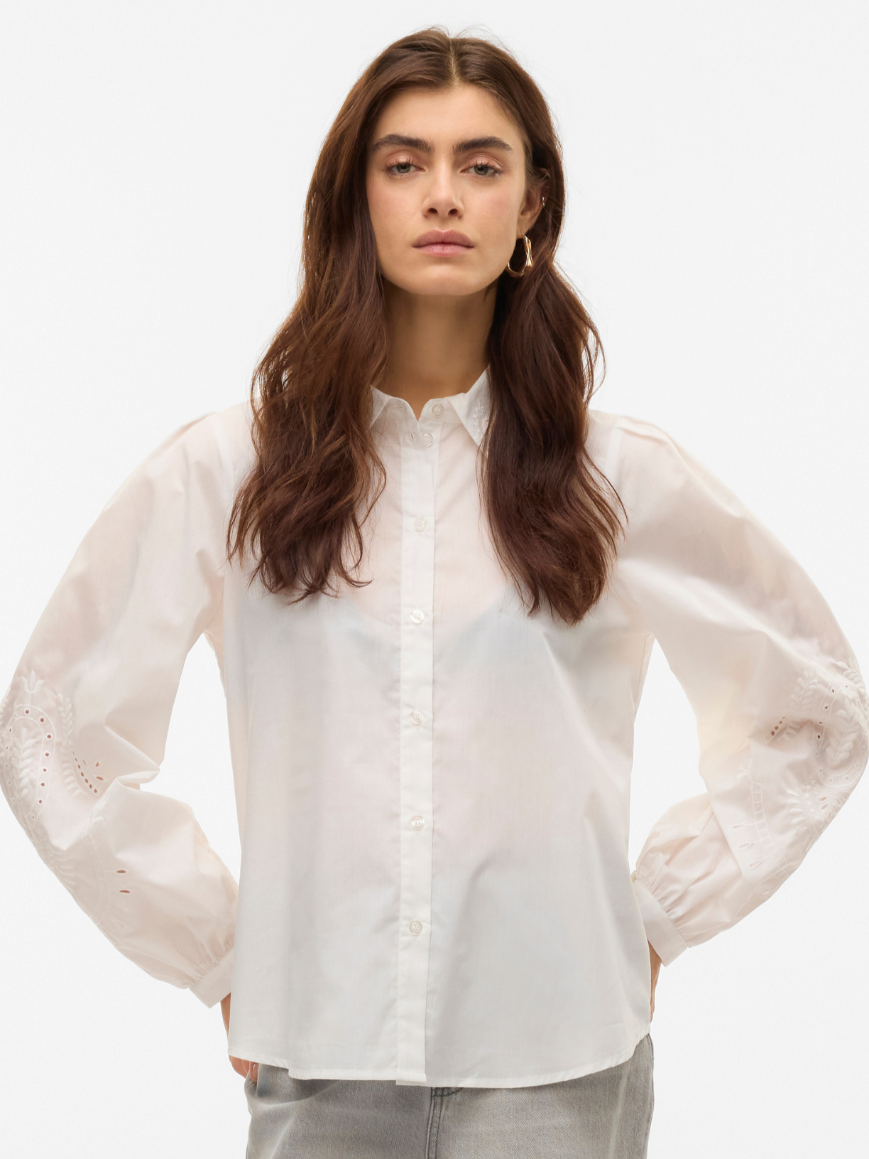 Navy Embroidery Anglaise Sleeve Blouse